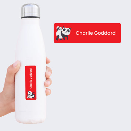 Medium Personalised Stick On Waterproof (Clothing/Equipment) Name Labels - Panda - Pack of 36