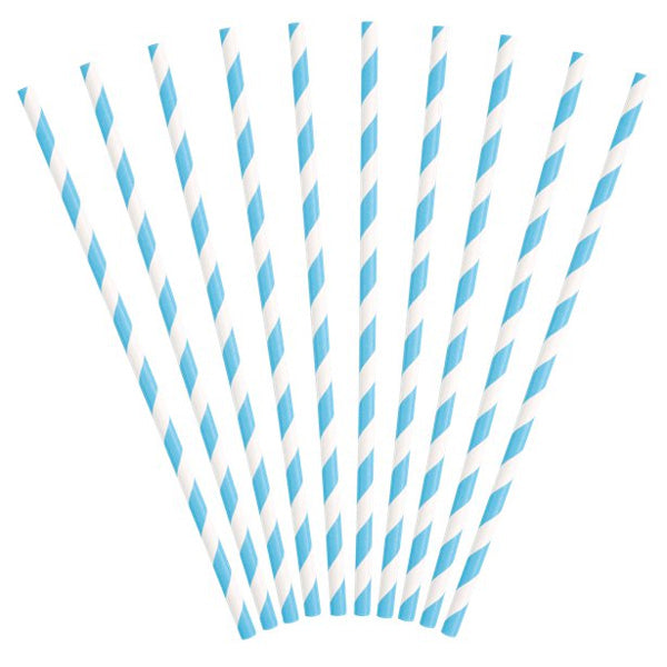 Paper Straws - Baby Blue Party Tableware - Pack of 10
