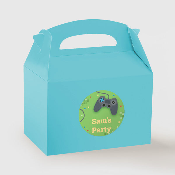 Gaming - Turquoise Party Boxes and Round Stickers - Pack of 10
