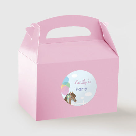 Horse Riding Stables - Pink Party Boxes and Round Stickers - Pack of 10