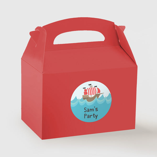 Pirate - Red Party Boxes and Round Stickers - Pack of 10