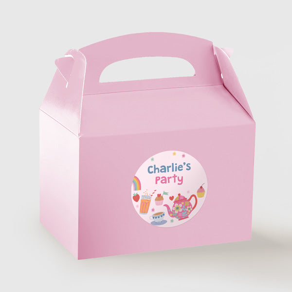 Tea Party - Pink Party Boxes and Round Stickers - Pack of 10