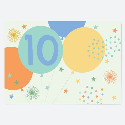 Kids Party Placemat - Boys Party Balloons Age 10 - Pack of 10