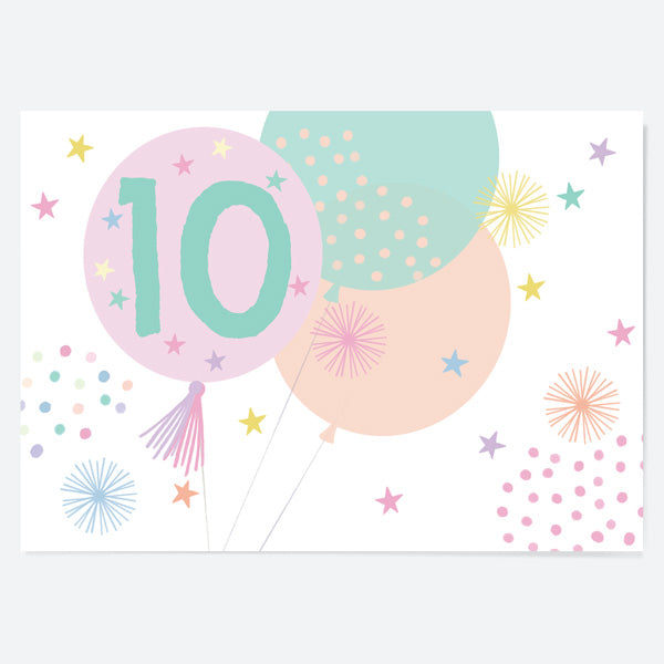 Kids Party Placemat - Girls Party Balloons Age 10 - Pack of 10