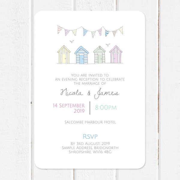 Pastel Bunting & Beach Huts - Boutique Evening Invitation