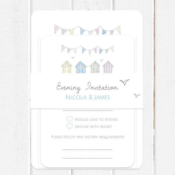 Pastel Bunting & Beach Huts - Boutique Evening Invitation