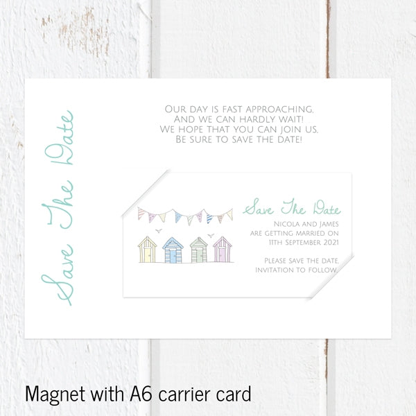 Pastel Bunting & Beach Huts Save the Date Magnets