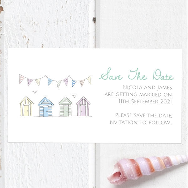 Pastel Bunting & Beach Huts Save the Date Magnets