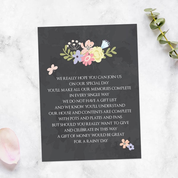 Pastel Chalkboard Flowers Gift Poem Card