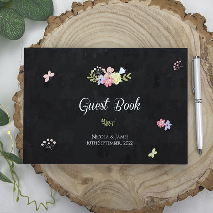 Pastel Chalkboard Flowers - Wedding Guest Book