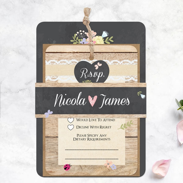 Pastel Chalkboard Flowers - Boutique Wedding Invitation & RSVP