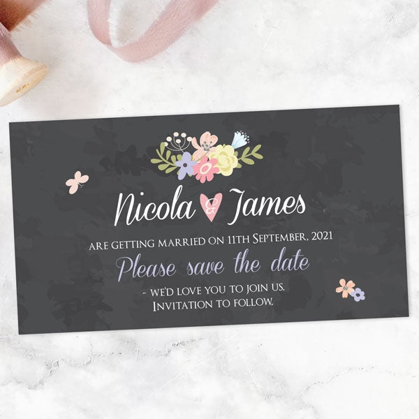 Pastel Chalkboard Flowers Save the Date Magnets