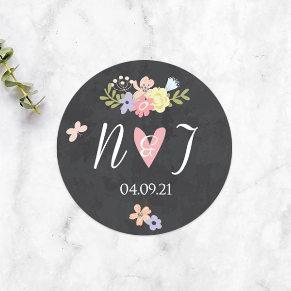 Pastel Chalkboard Flowers Wedding Stickers - Pack of 35