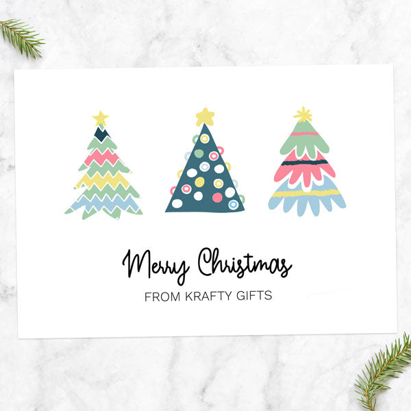 Business Christmas Cards - Pastel Tree Trio