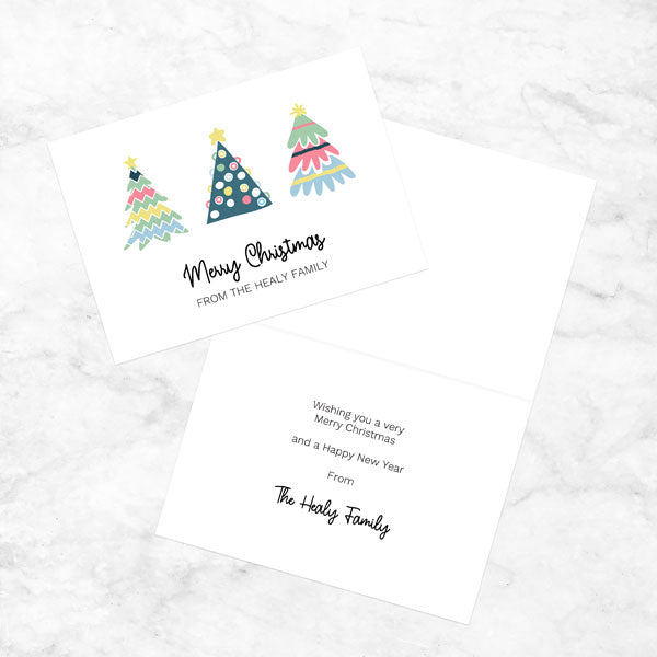 Personalised Christmas Cards - Pastel Tree Trio - Pack of 10