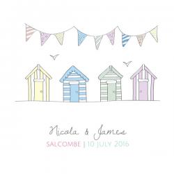 Pastel Bunting & Beach Huts RSVP Cards