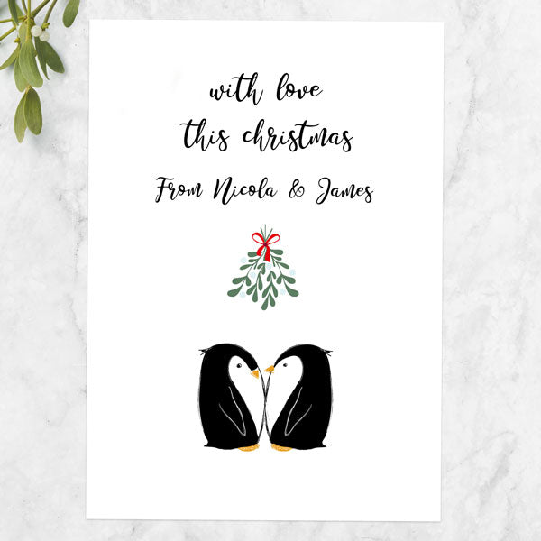 Personalised Christmas Cards - Penguin Love - Pack of 10