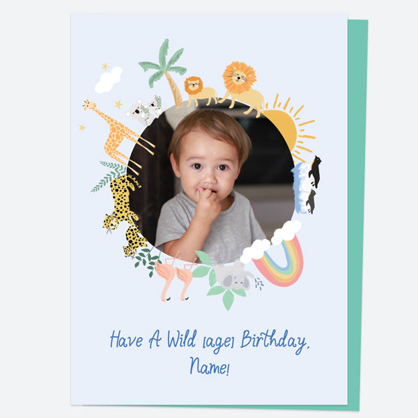 Personalised Kids Birthday Card - Animal World - Photo