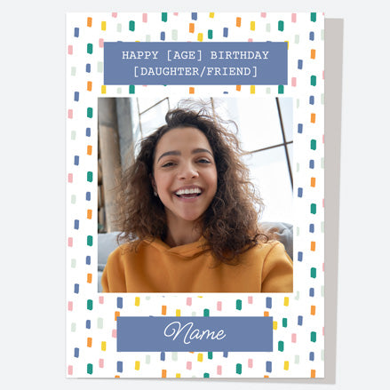 Personalised Birthday Card - Blue Mix Dash Photo