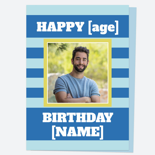 Personalised Birthday Card - Blue Stripe Photo