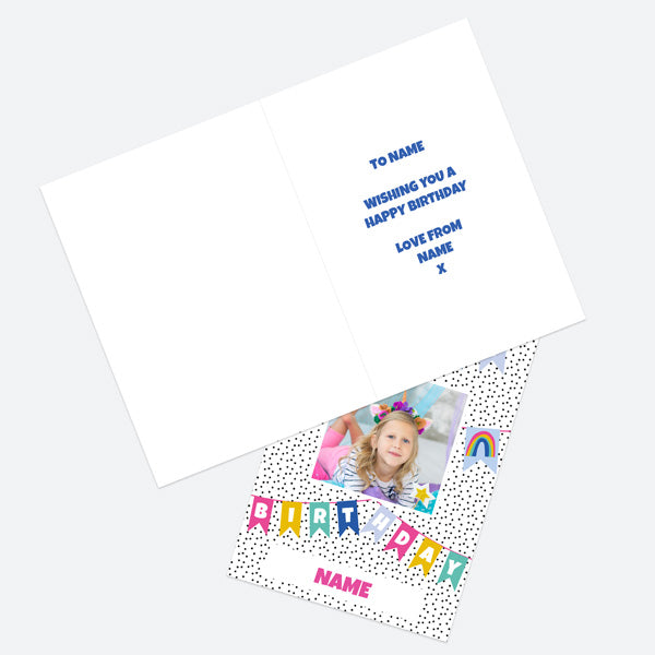 Personalised Kids Birthday Card - Rainbow Bunting Photo