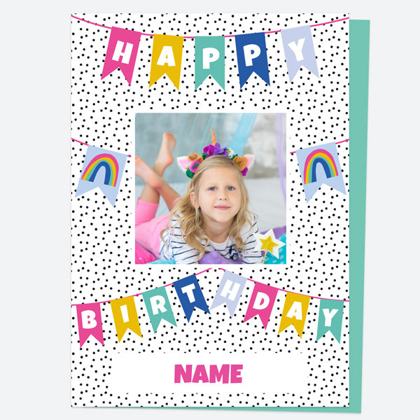 Personalised Kids Birthday Card - Rainbow Bunting Photo