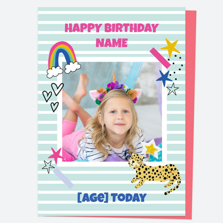Personalised Kids Birthday Card - Rainbow Doodles Photo