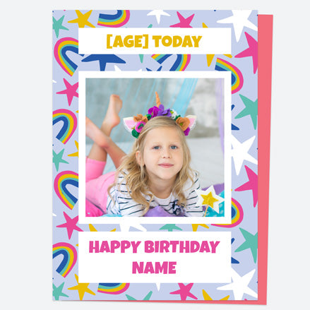 Personalised Kids Birthday Card - Rainbow Stars Photo