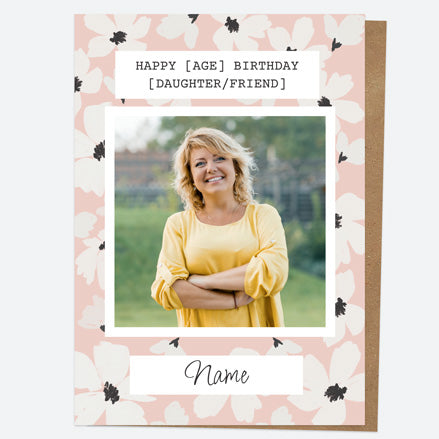 Personalised Birthday Card - Blush Modern Floral - Border Photo