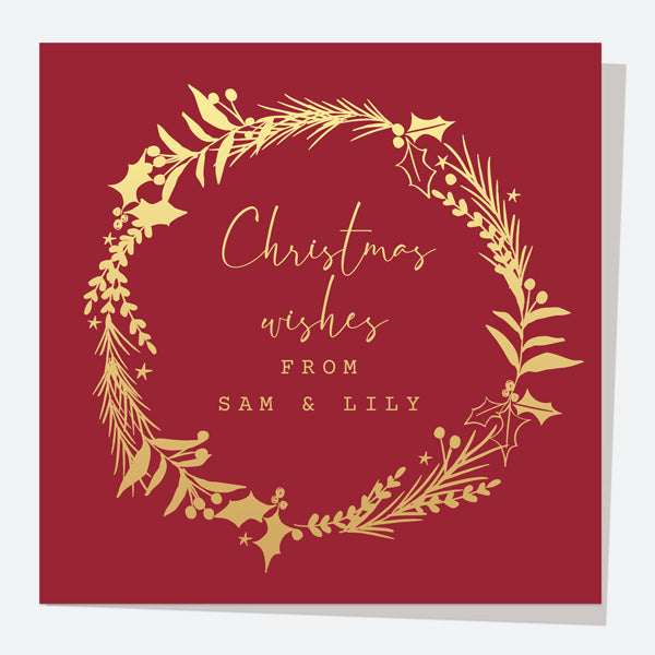 Luxury Foil Personalised Christmas Cards - Contemporary Christmas - Wreath - Pack of 10