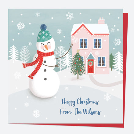 Personalised Christmas Cards - Snowman Scene - Home - Pack of 10