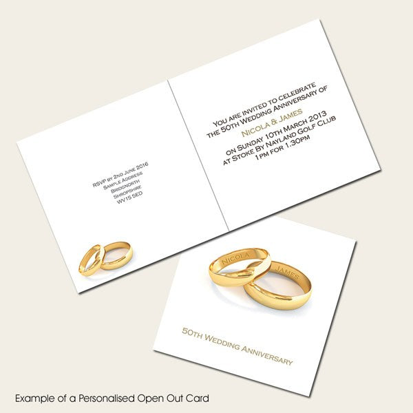 50th Wedding Anniversary Invitations - Personalised Gold Rings