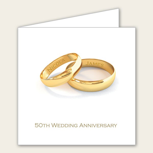50th Wedding Anniversary Invitations - Personalised Gold Rings