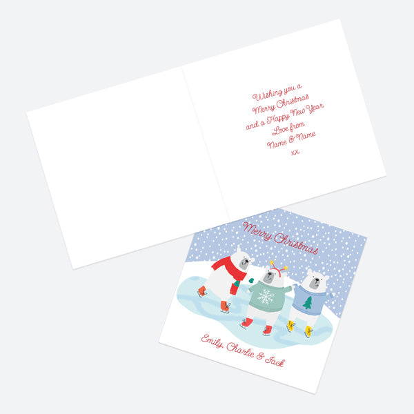 Personalised Single Christmas Card - Snow Fun - Polar Bear Ice Skating