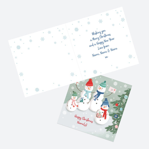 Personalised Single Christmas Card - Snowman Scene - Family