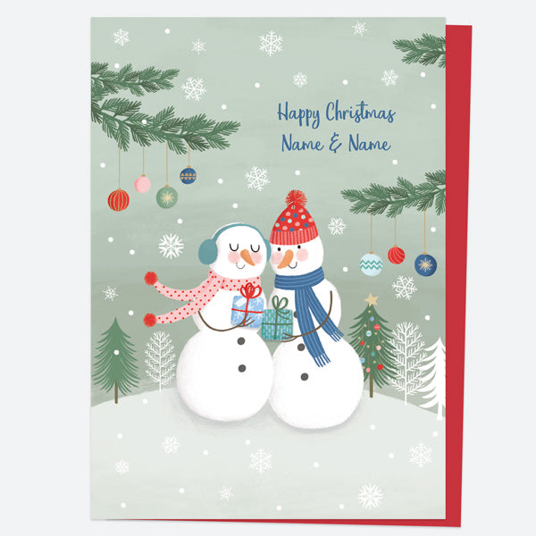 Personalised Single Christmas Card - Snowman Scene Couple