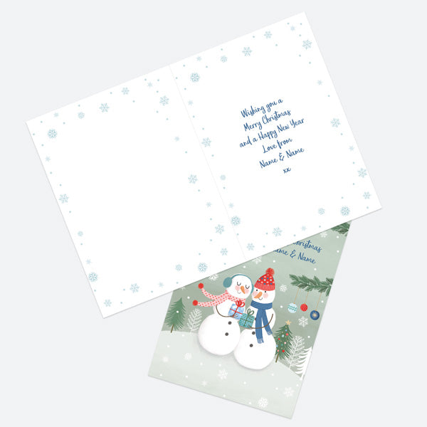 Personalised Single Christmas Card - Snowman Scene Couple