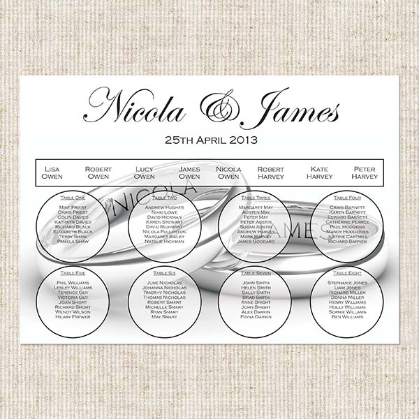 Personalised Wedding Rings Table Plan