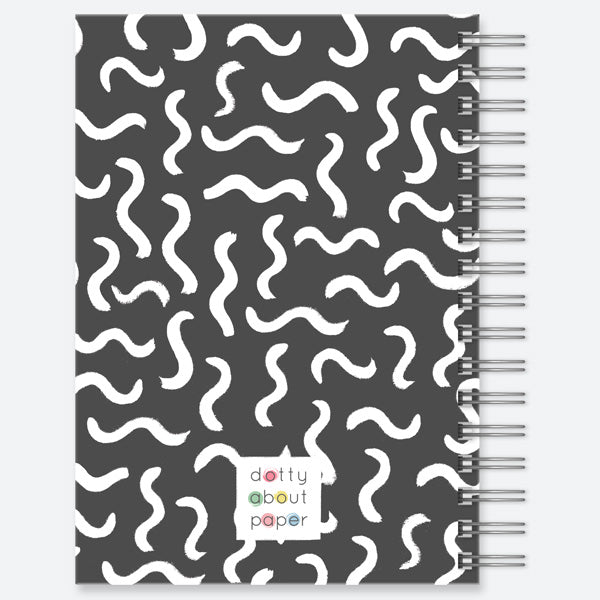 Monochrome Squiggles - Personalised Wiro Bound Notebook
