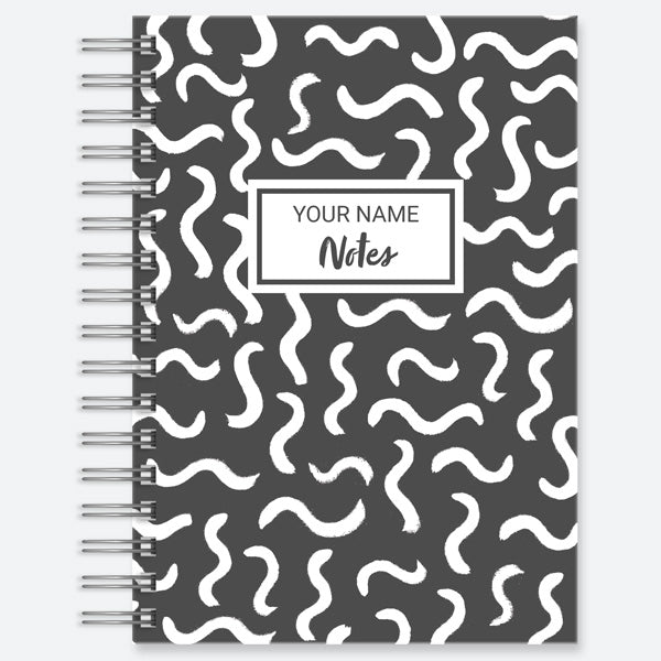 Monochrome Squiggles - Personalised Wiro Bound Notebook