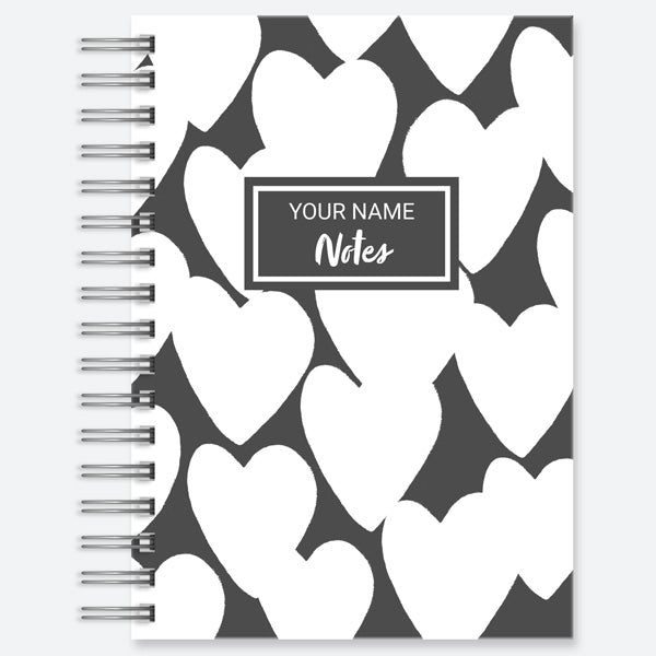 Sweet Heart Monochrome - Personalised A5 Wiro Bound Notebook