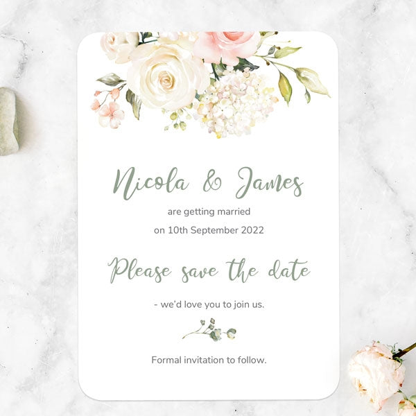 Pink & White Country Bouquet Save the Date Cards