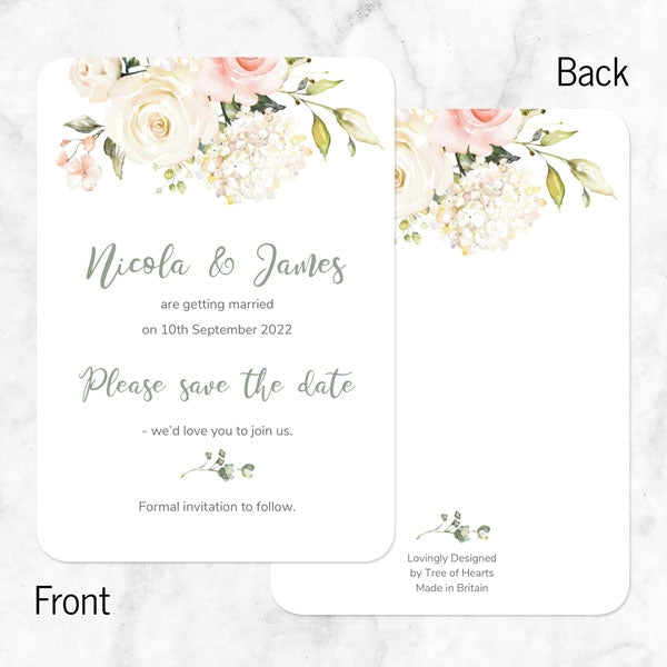 Pink & White Country Bouquet Save the Date Cards