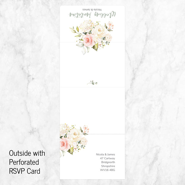 Pink & White Country Bouquet - Tri Fold Wedding Invitation & RSVP