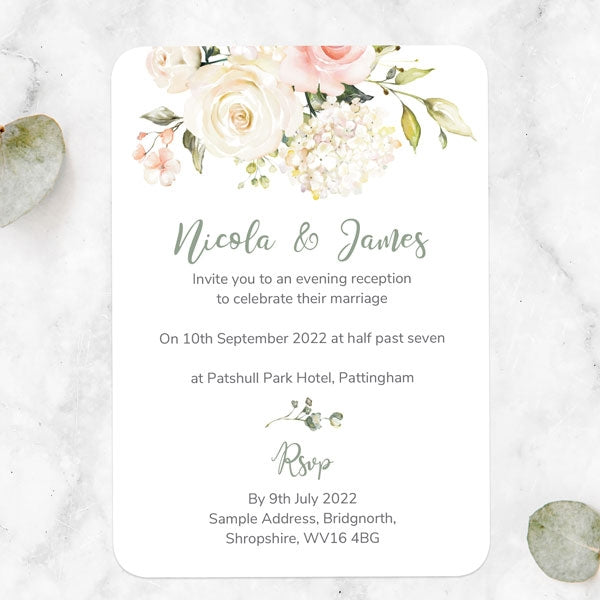 Pink & White Country Bouquet Evening Invitation