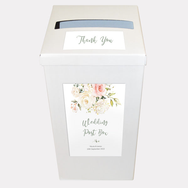 Pink & White Country Bouquet Personalised Wedding Post Box