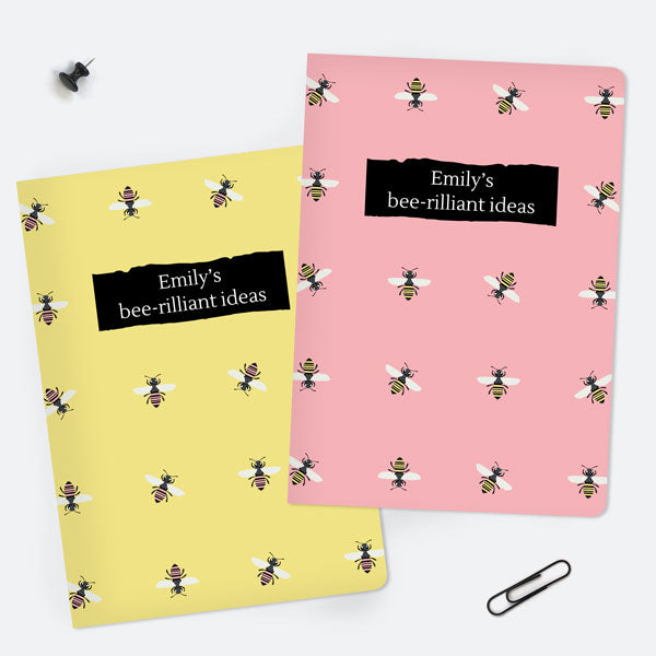 Pink Bee - Personalised A5 Exercise Books - Pack of 2