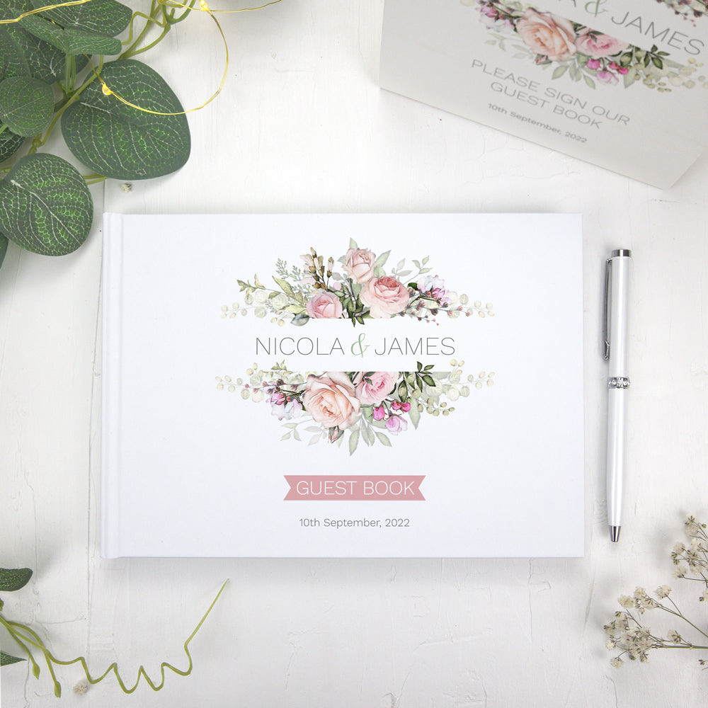 Pink Country Flowers - Wedding Guest Book