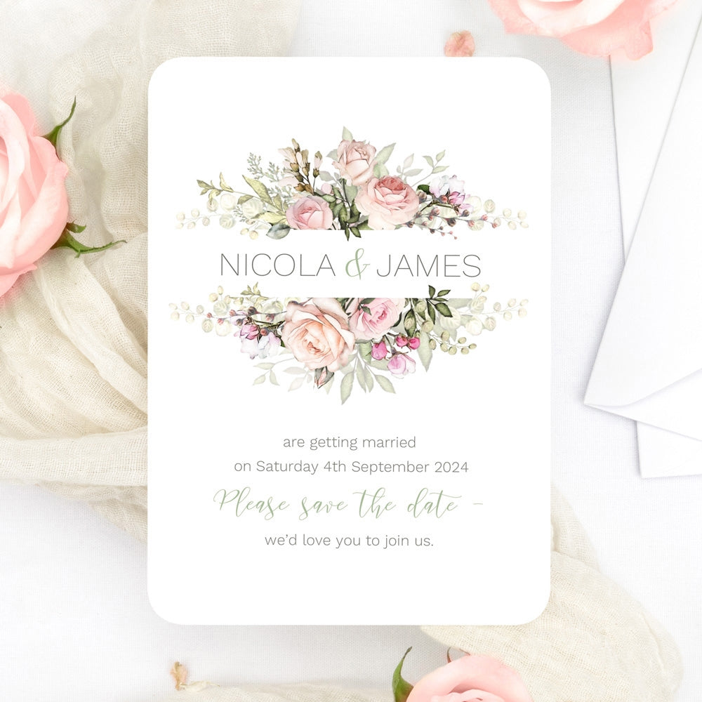 Pink Country Flowers Save the Date Cards