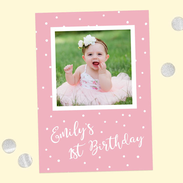 1st Birthday Invitations - Pink Dots Typography - Pack of 10